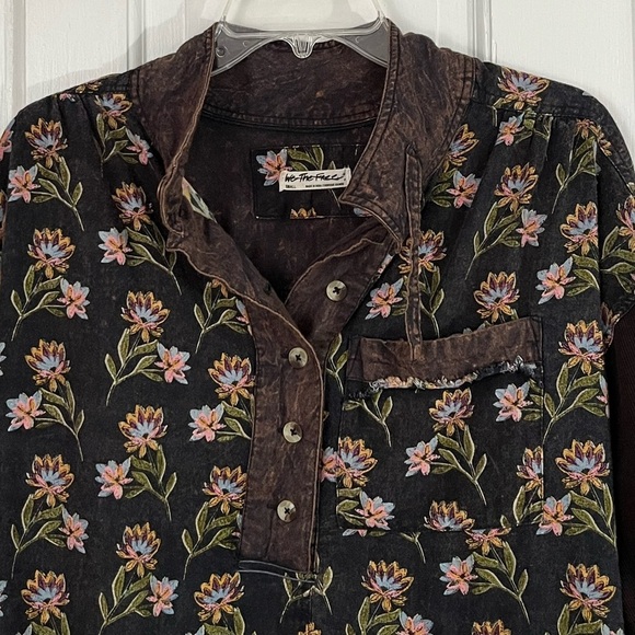 Free People Summer of Surf Pullover Button Henley Top Long Sleeve Size S Boho - Picture 6 of 16